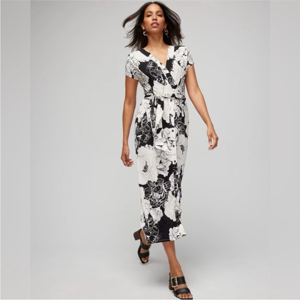 White House Black Market Jasmine Tonal Floral Midi Wrap Dress